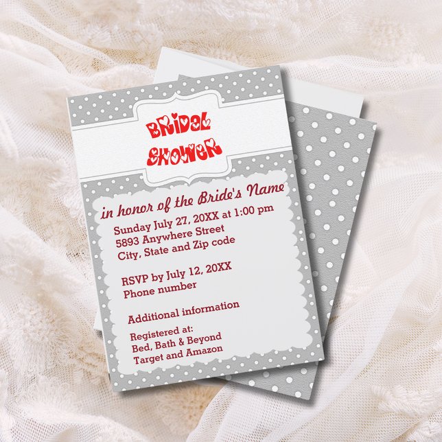 Grey and White Polka Dots Heart Bridal Shower Card (Gray and White Polka Dots Heart Bridal Shower Card)