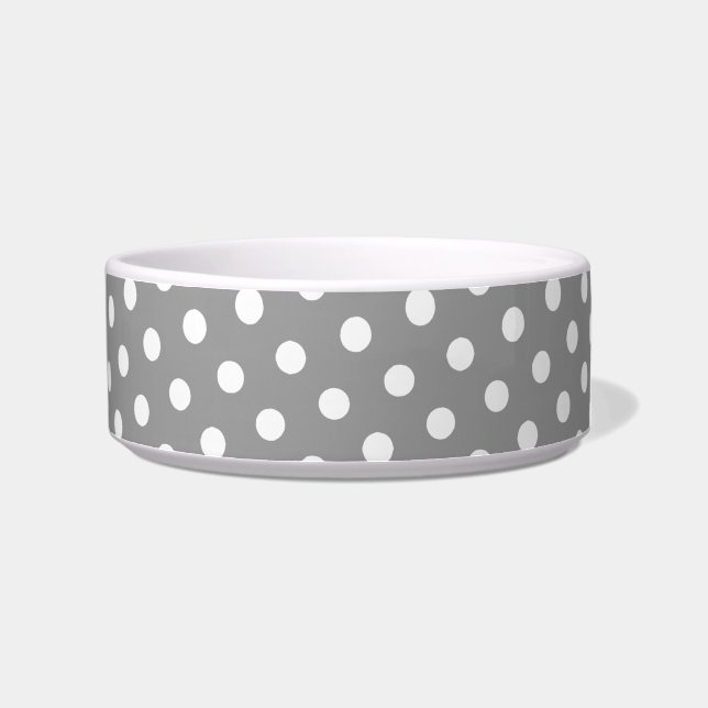 Grey and White Polka Dots Monogram Small Dog Bowl (Right)