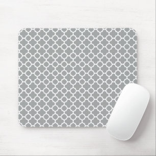 Grey and White Quatrefoil Mouse Pad