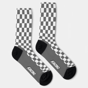 Grey And White Racing Check Socks