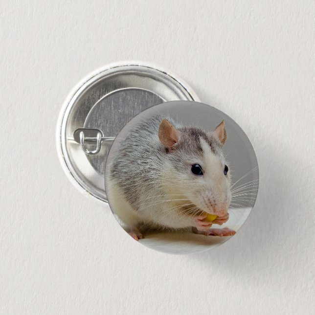 Grey and White Rat 3 Cm Round Badge (Front & Back)