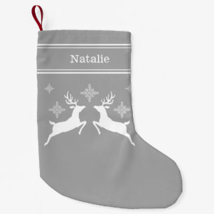 Grey And White Reindeers With Snowflakes Christmas Small Christmas Stocking