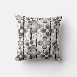 Grey and white retro floral pattern cushion