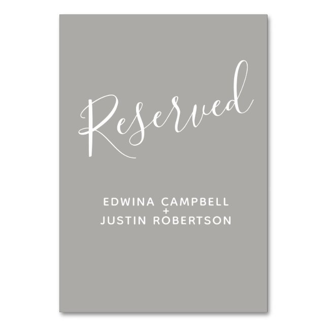 Grey and white script text table reserved table number (Back)