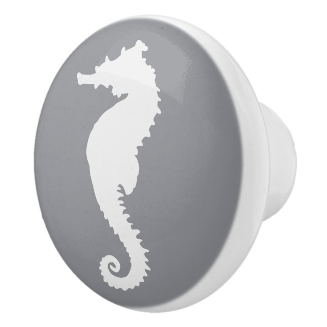Grey and White Seahorse Coastal Nautical Beach Ceramic Knob (Right)