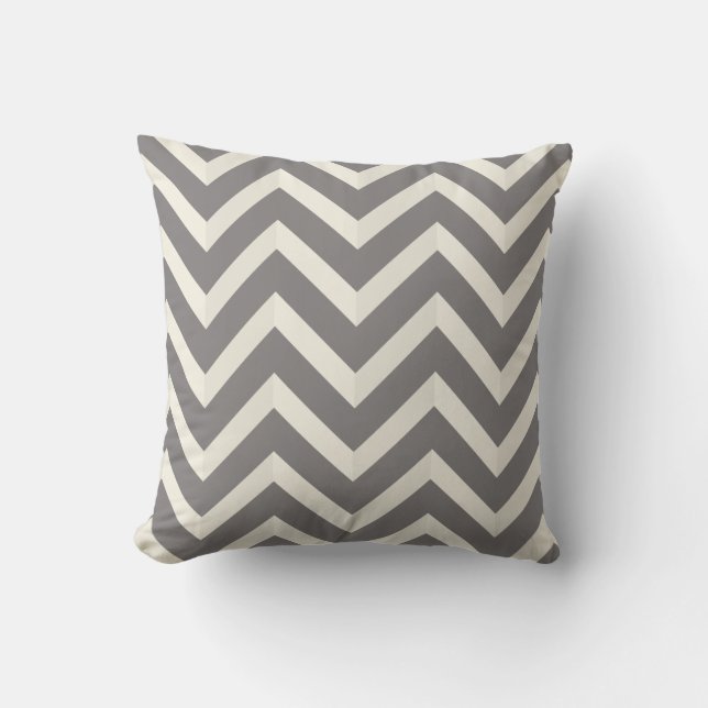 Grey and White Shadow Chevron Stripes Pattern Cushion (Front)