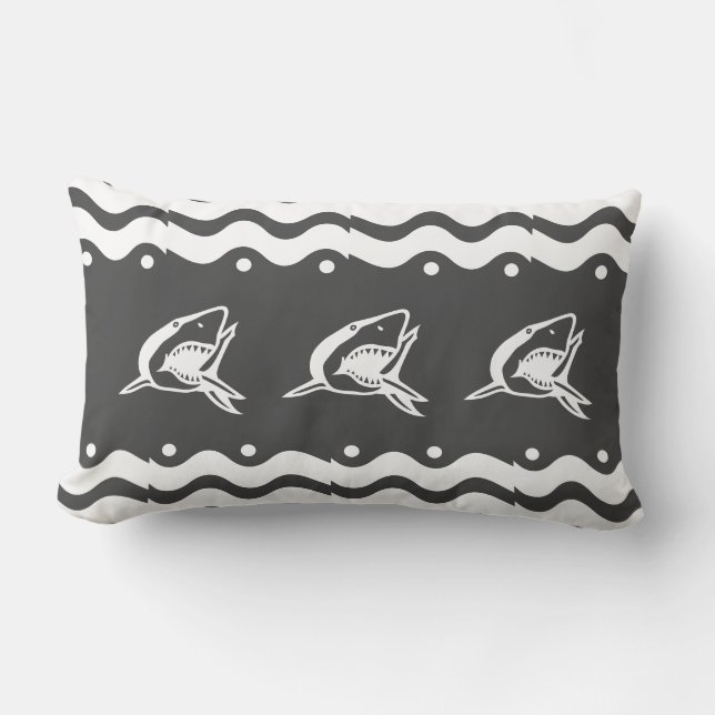 Grey and white Shark Lumbar Cushion (Front)