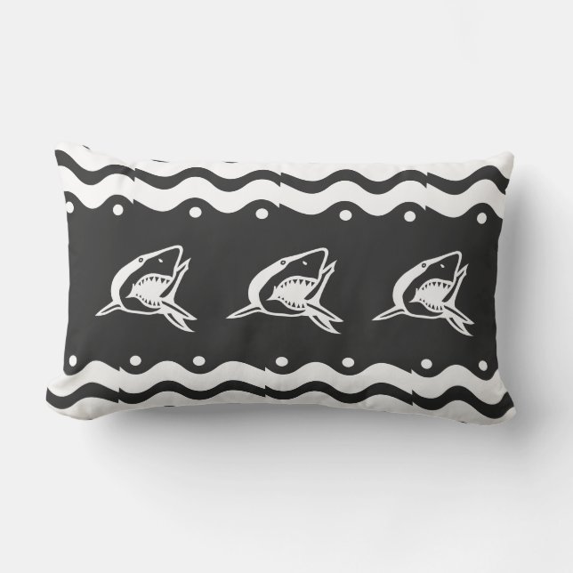 Grey and white Shark Lumbar Cushion (Front)