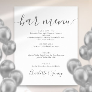 Grey And White Signature Script Bar Menu Sign
