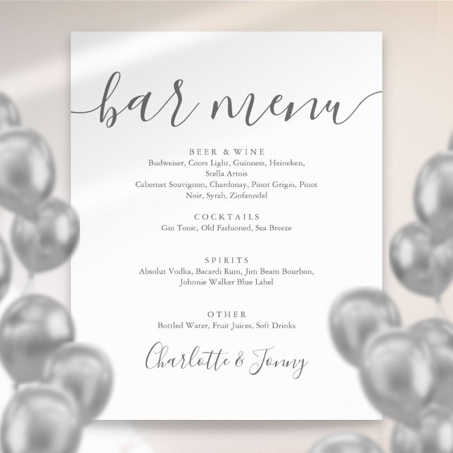 Grey And White Signature Script Bar Menu Sign (Gray And White Signature Script Bar Menu Sign)