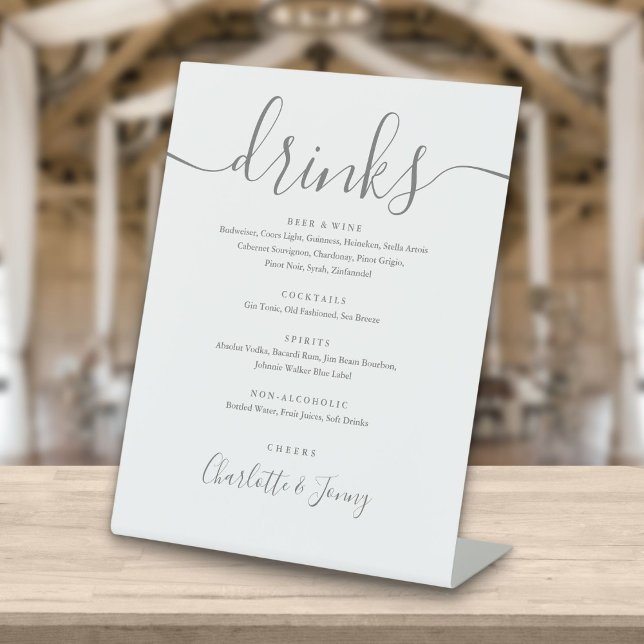 Grey And White Signature Script Drinks Menu Pedestal Sign (Creator Uploaded)