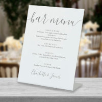 Grey And White Signature Script Wedding Bar Menu