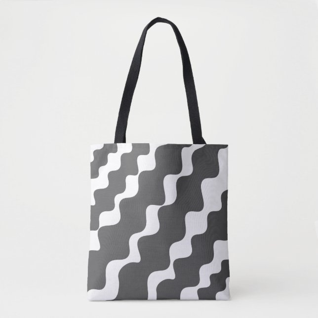 Grey and white slanting waves pattern  tote bag (Front)