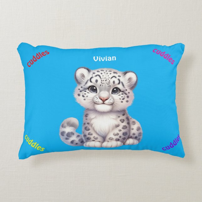Grey and white snow leopard decorative cushion (Front)