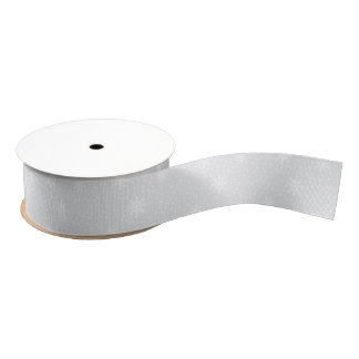 Grey and White Snowflake Pattern Grosgrain Ribbon