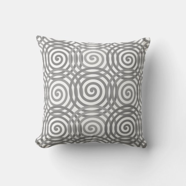 Grey and White Spirals Cushion (Front)