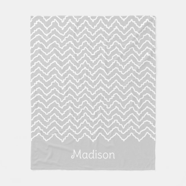 Grey And White Squiggly Chevron Zigzag Pattern Fleece Blanket (Front)