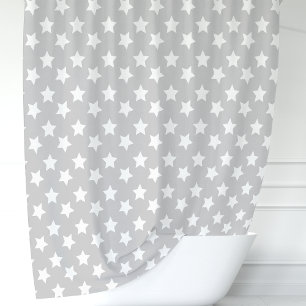 Grey and White Stars Shower Curtain