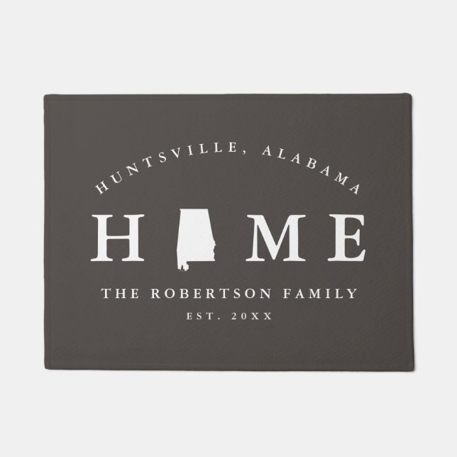 Grey and White State of Alabama Map Mat,  Doormat (Front)