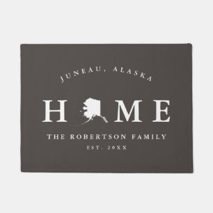 Grey and White State of Alaska Map Mat, Doormat