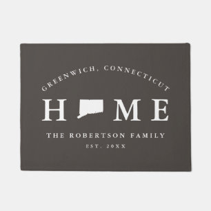 Grey and White State of Connecticut Map Mat, Doormat