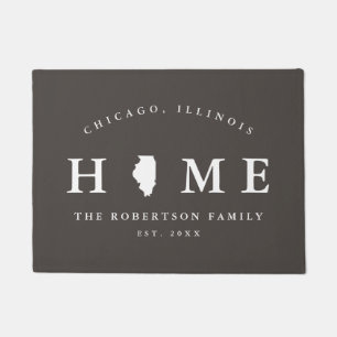 Grey and White State of Illinois Map Mat, Doormat