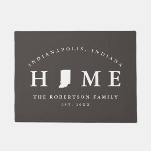 Grey and White State of Indiana Map Mat, Doormat