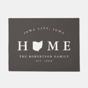 Grey and White State of Iowa Map Mat, Doormat