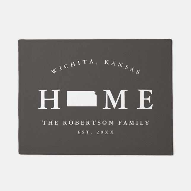 Grey and White State of Kansas Map Mat, Doormat (Front)