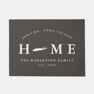 Grey and White State of Long Island Map Mat,  Doormat