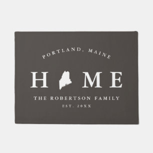 Grey and White State of Maine Map Mat, Doormat