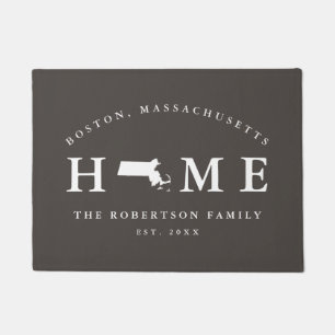 Grey and White State of Massachusetts Map Mat,  Doormat