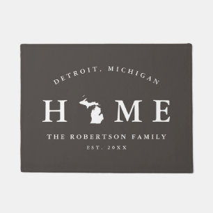 Grey and White State of Michigan Map Mat, Doormat