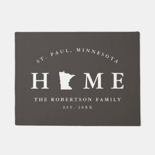 Grey and White State of Minnesota Map Mat, Doormat