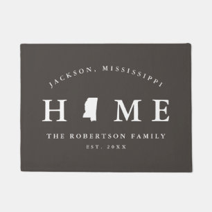 Grey and White State of Mississippi Map Mat, Doormat