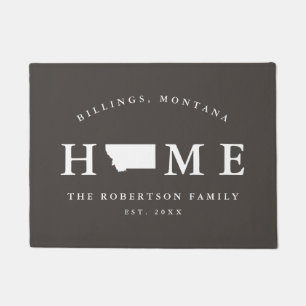 Grey and White State of Montana Map Mat, Doormat