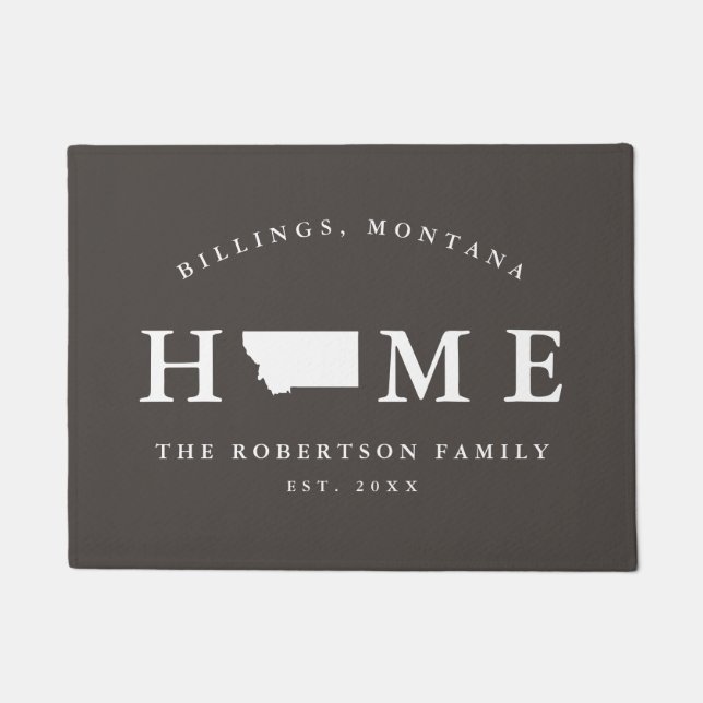 Grey and White State of Montana Map Mat, Doormat (Front)