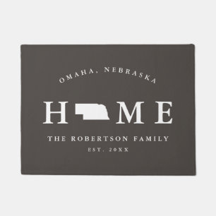 Grey and White State of Nebraska Map Mat, Doormat