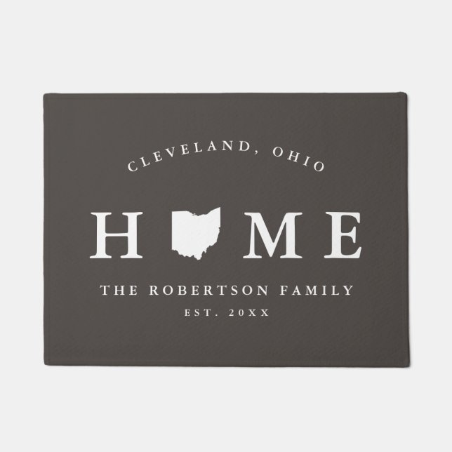 Grey and White State of Ohio Map Mat,  Doormat (Front)