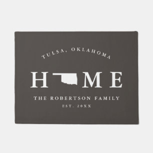 Grey and White State of Oklahoma Map Mat,  Doormat