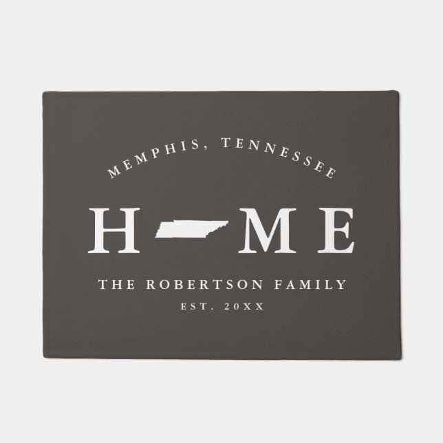 Grey and White State of Tennessee Map Mat, Doormat (Front)