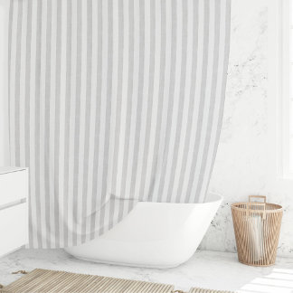 Grey And White Stripe Minimalist Modern Farmhouse Shower Curtain