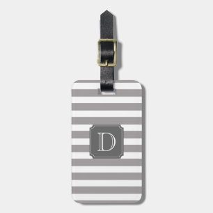 Grey And White Stripe Monogram Luggage Tag