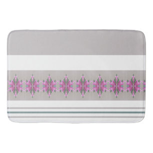 Grey and White Stripe With Pink Patterned Accent Bath Mat