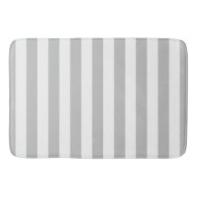 Grey And  White Striped Bath Mat