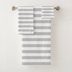 Grey and White Striped Bath Towel Set