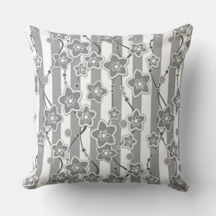 grey and white striped floral pattern cushion