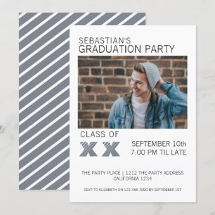Grey and White Striped Graduation Party Invitation
