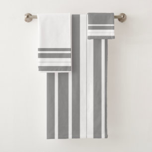 Grey and white Stripes Bath Towel Set