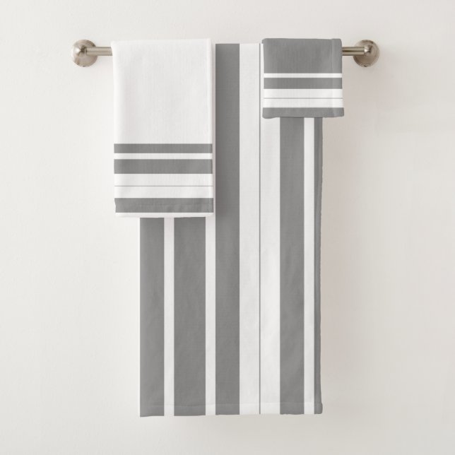 Grey and white Stripes Bath Towel Set (Insitu)